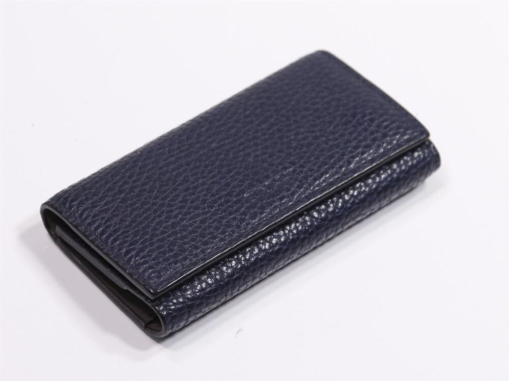 Bally Vintage Small Navy Textured Trifold Leather Keychain Wallet